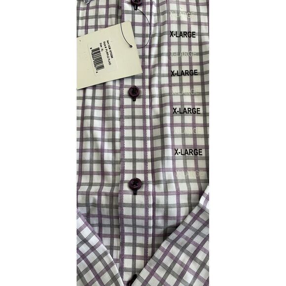 New JHane Barnes XL Men Slim Fit Purple Checkered Plaid Collar Button Up Shirt 3 - Picture 5 of 8